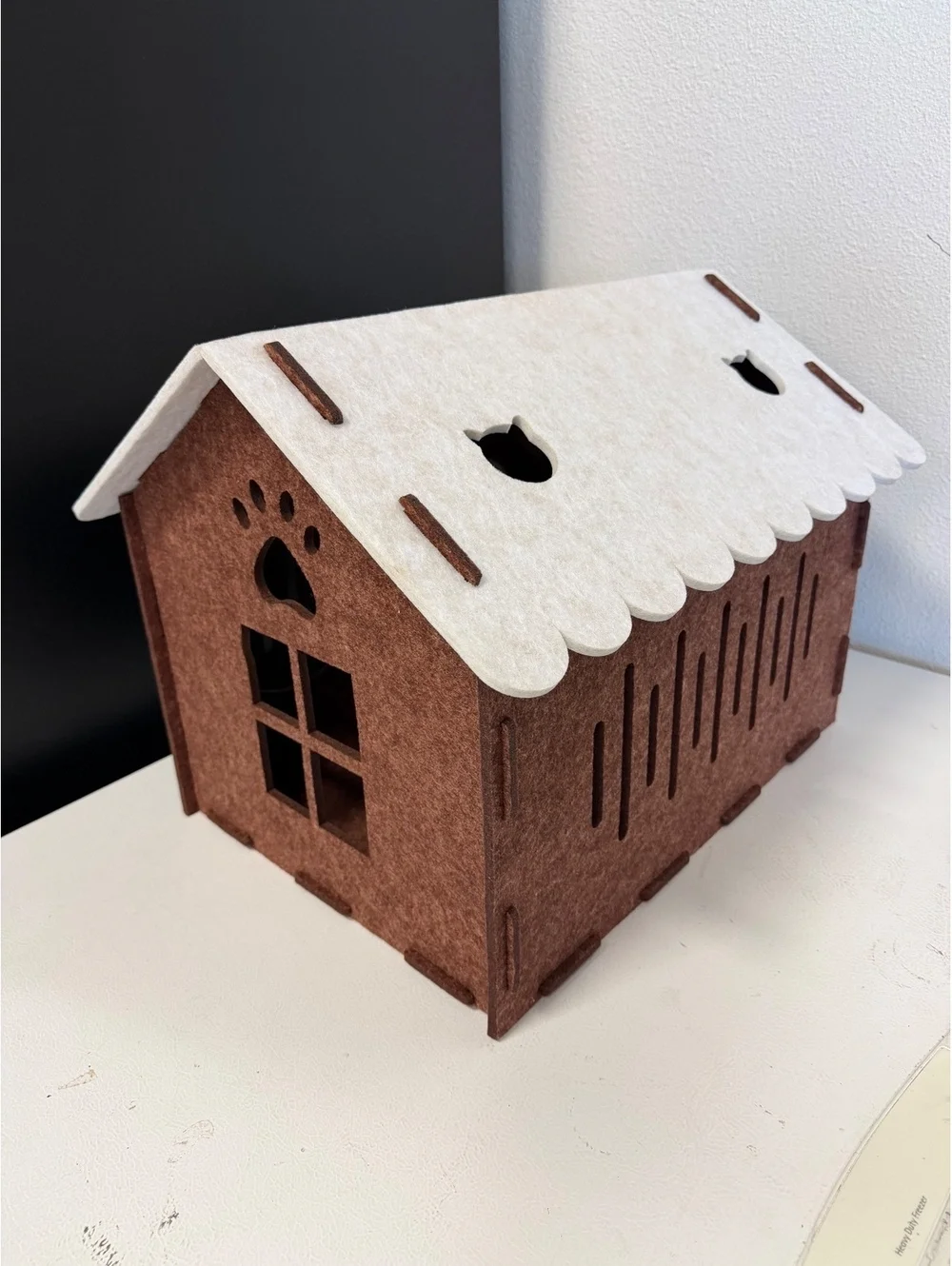 Felt Cat House Condo Indoor Kitten Bed Cave Pet Playhouse Brown Cream 19